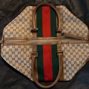 Gucci GG Monogram Supreme Sherry Web Ophidia Large Boston Bag Travel Vintage